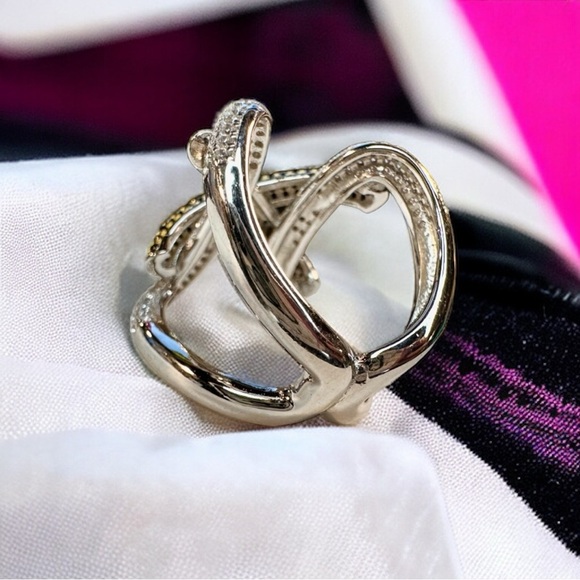 NEW Yellow & Black High Carbon Lab Sapphire Simulant Lace Up Wide Statement Ring - Picture 5 of 16